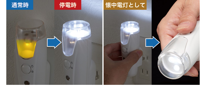 停電時は非常灯に 3way Led充電式ライト 明暗センサー付 快適生活 快適生活