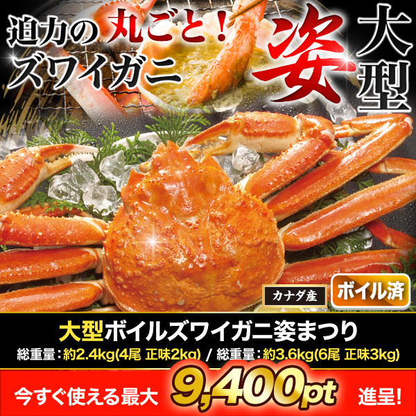 大型ボイルズワイガニ姿まつり 総重量:約2.4kg(4尾)/総重量:約3.6kg(6尾)