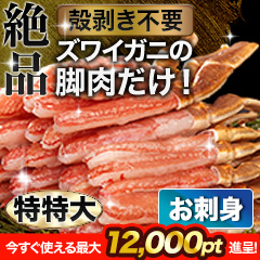 特特大絶品お刺身用本ズワイガニ脚剥き身 総重量:約500g(正味400g)/総重量:約1kg(正味800g)/総重量:約2kg(正味1.6kg)/総重量:約3kg(正味2.4kg)