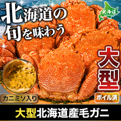 大型北海道産毛ガニ 総重量：約1.1kg(2尾 正味1kg) / 総重量：約2.2kg(4尾 正味2kg)