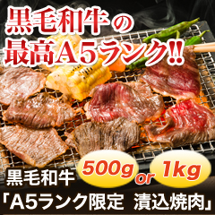 黒毛和牛「A5ランク限定　漬込焼肉」500g/1kg